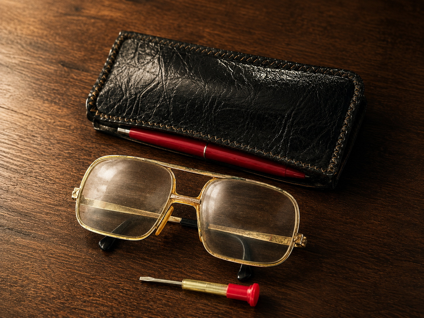 Miguel's glasses and the pen he carried